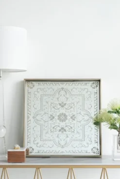 Decorative Trays-Kirkland's Home Cream Moroccan Pattern Tray With Gold Edges White