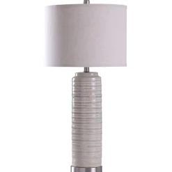 Table Lamps-Kirkland's Home Cream Ringed Ceramic Table Lamp White