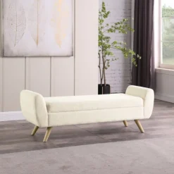 Benches & Ottomans-Kirkland's Home Cream Sherpa And Wood Storage Bench Ivory