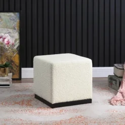 Benches & Ottomans-Kirkland's Home Cream Sherpa Boucle Cube Ottoman Ivory