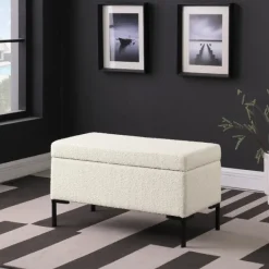 Benches & Ottomans-Kirkland's Home Cream Sherpa Boucle Storage Bench Ivory