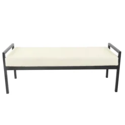 Benches & Ottomans-Kirkland's Home Cream Sherpa Upholstered Metal Bench Ivory