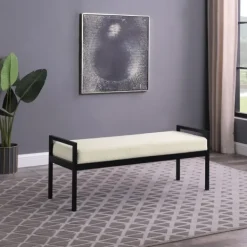 Benches & Ottomans-Kirkland's Home Cream Sherpa Upholstered Metal Bench Ivory