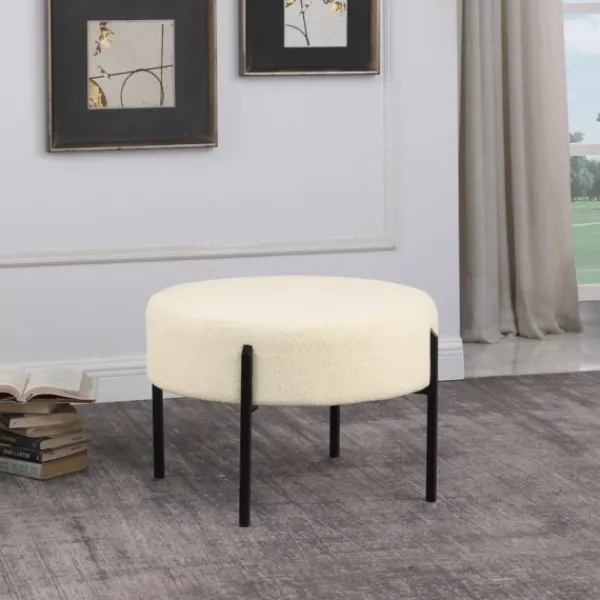 Benches & Ottomans-Kirkland's Home Cream Sherpa Upholstered Metal Ottoman Ivory