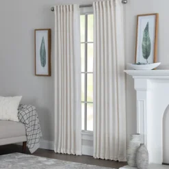 Curtains & Drapes-Kirkland's Home Cream Solid Pleated Single Curtain Panel, 84 In. White