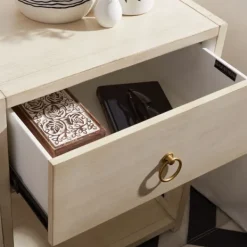 Nightstands-Kirkland's Home Cream Square Wood Nightstand White