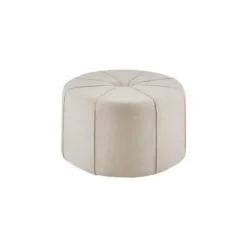 Benches & Ottomans-Kirkland's Home Cream Thick Welting Center Button Oval Ottoman Ivory