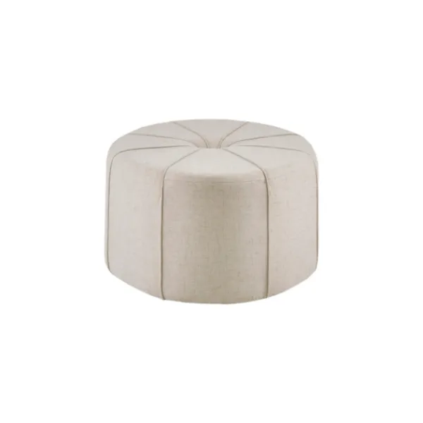 Benches & Ottomans-Kirkland's Home Cream Thick Welting Center Button Oval Ottoman Ivory