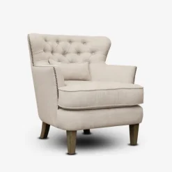 Accent Chairs-Kirkland's Home Cream Tufted Armchair With Lumbar Pillow Ivory
