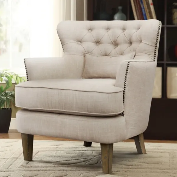 Accent Chairs-Kirkland's Home Cream Tufted Armchair With Lumbar Pillow Ivory