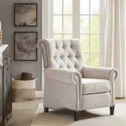 Accent Chairs-Kirkland's Home Cream Tufted Back Nailhead Trim Recliner Armchair Ivory
