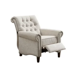 Accent Chairs-Kirkland's Home Cream Tufted Back Nailhead Trim Recliner Armchair Ivory