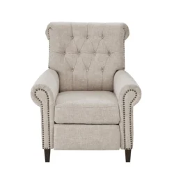 Accent Chairs-Kirkland's Home Cream Tufted Back Nailhead Trim Recliner Armchair Ivory