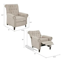 Accent Chairs-Kirkland's Home Cream Tufted Back Nailhead Trim Recliner Armchair Ivory