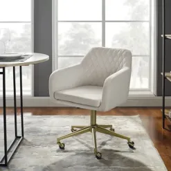 Office Furniture-Kirkland's Home Cream Upholstered Tufted Swivel Office Chair Ivory