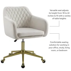 Office Furniture-Kirkland's Home Cream Upholstered Tufted Swivel Office Chair Ivory