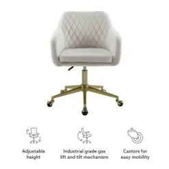 Office Furniture-Kirkland's Home Cream Upholstered Tufted Swivel Office Chair Ivory