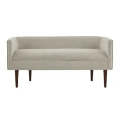 Sofas & Loveseats-Kirkland's Home Cream Velvet Low Back Transitional Settee Ivory