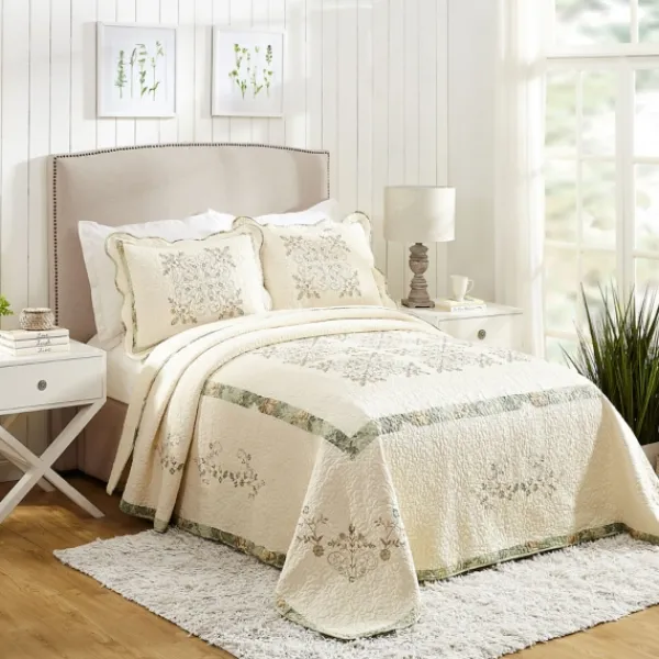 Bedspreads & Coverlets-Kirkland's Home Cream Vintage Treasure Queen Bedspread Ivory/Green