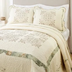 Bedspreads & Coverlets-Kirkland's Home Cream Vintage Treasure Queen Bedspread Ivory/Green