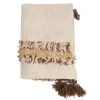 Blankets & Throws-Kirkland's Home Cream With Brown Accents Throw Blanket Ivory