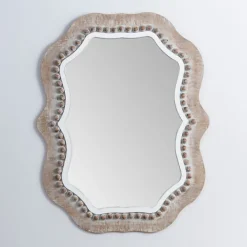 Decorative Mirrors-Kirkland's Home Cream Wood Beaded Wavy Frame Mirror