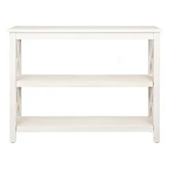Entryway Furniture-Kirkland's Home Cream Wooden Plank X-Frame Console Table Ivory