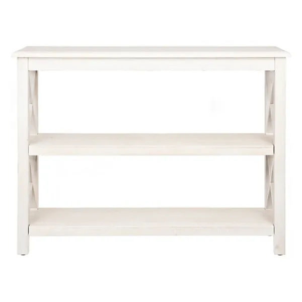 Entryway Furniture-Kirkland's Home Cream Wooden Plank X-Frame Console Table Ivory