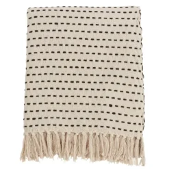 Blankets & Throws-Kirkland's Home Cream Woven Dashed Cotton Throw Ivory/Black