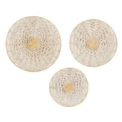 Wall Plaques-Kirkland's Home Cream Woven Dried Plant Wall Sculptures, Set Of 3 Ivory/Tan