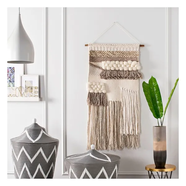 Wall Plaques-Kirkland's Home Cream Woven Layered Textured Macrame Wall Hanging Ivory