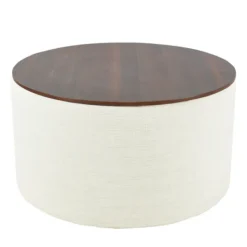 Benches & Ottomans-Kirkland's Home Cream Woven Wood Top Storage Ottoman Ivory