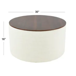 Benches & Ottomans-Kirkland's Home Cream Woven Wood Top Storage Ottoman Ivory
