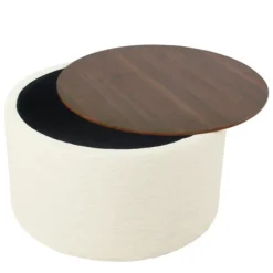 Benches & Ottomans-Kirkland's Home Cream Woven Wood Top Storage Ottoman Ivory