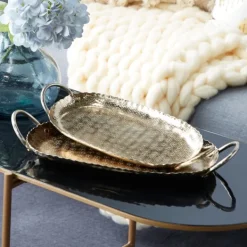 Decorative Trays-Kirkland's Home Crimped Edge 2-Pc. Decorative Tray Set Gold
