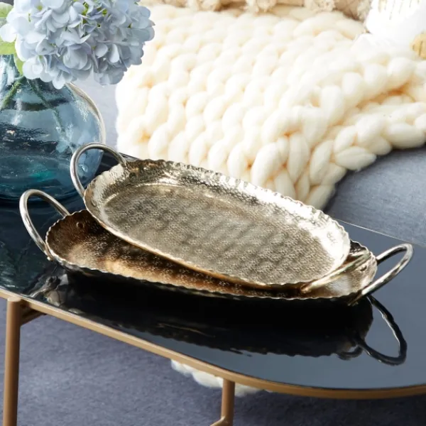 Decorative Trays-Kirkland's Home Crimped Edge 2-Pc. Decorative Tray Set Gold