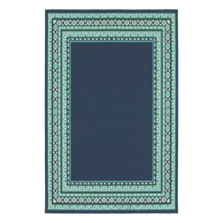 Outdoor Rugs-Kirkland's Home Crown Border Jenn Outdoor Rug, 6X9 Blue/Green