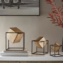 Statues & Figurines-Kirkland's Home Cube Quad Sculptures, Set Of 3 Gold