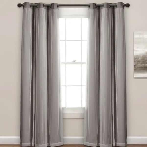 Curtains & Drapes-Kirkland's Home Curtain Panel Set With Overlay, 84 In. Gray