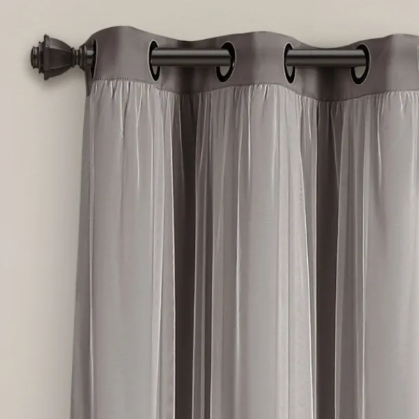 Curtains & Drapes-Kirkland's Home Curtain Panel Set With Overlay, 84 In. Gray