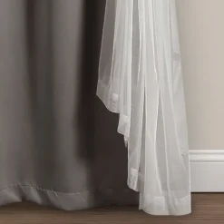 Curtains & Drapes-Kirkland's Home Curtain Panel Set With Overlay, 84 In. Gray