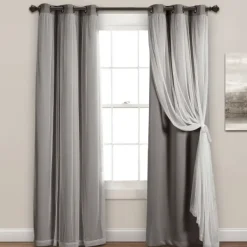 Curtains & Drapes-Kirkland's Home Curtain Panel Set With Overlay, 95 In. Gray