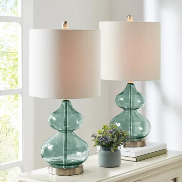 Table Lamps-Kirkland's Home Curved Blue Glass Table Lamps, Set Of 2 White