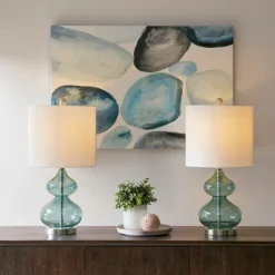 Table Lamps-Kirkland's Home Curved Blue Glass Table Lamps, Set Of 2 White