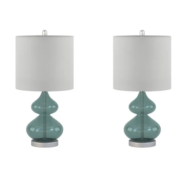 Table Lamps-Kirkland's Home Curved Blue Glass Table Lamps, Set Of 2 White
