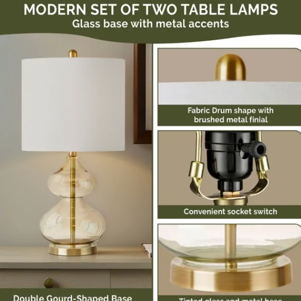 Table Lamps-Kirkland's Home Curved Blue Glass Table Lamps, Set Of 2 White