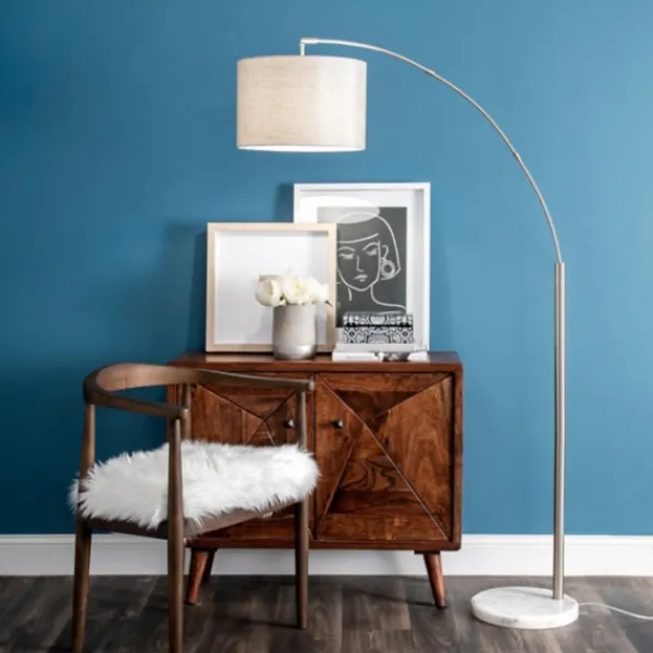 Floor Lamps-Kirkland's Home Curved Floor Lamp With Marble Base Silver