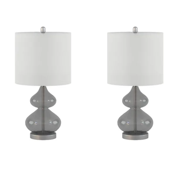 Table Lamps-Kirkland's Home Curved Gray Glass Table Lamps, Set Of 2 White