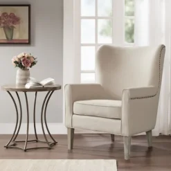 Accent Chairs-Kirkland's Home Curved Wingback Accent Chair Ivory