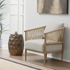 Accent Chairs-Kirkland's Home Curved Wood And Jute Rope Accent Chair Gray